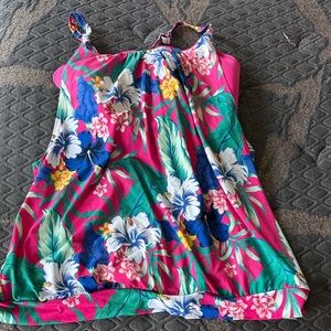 Women’s Floral Tankini Top - Pink Tropical Print